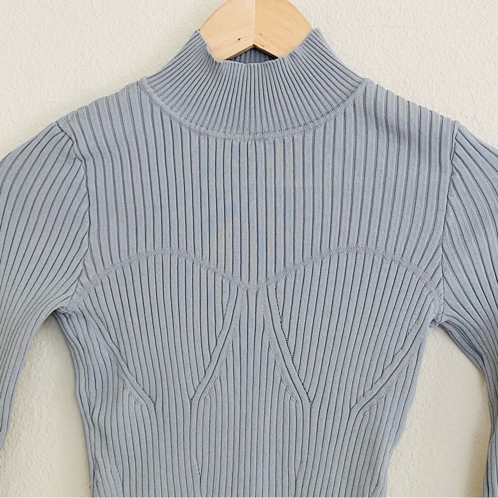 Zara Blue Mock Neck Knit Long Sleeve Top SZ S - Picture 3 of 6